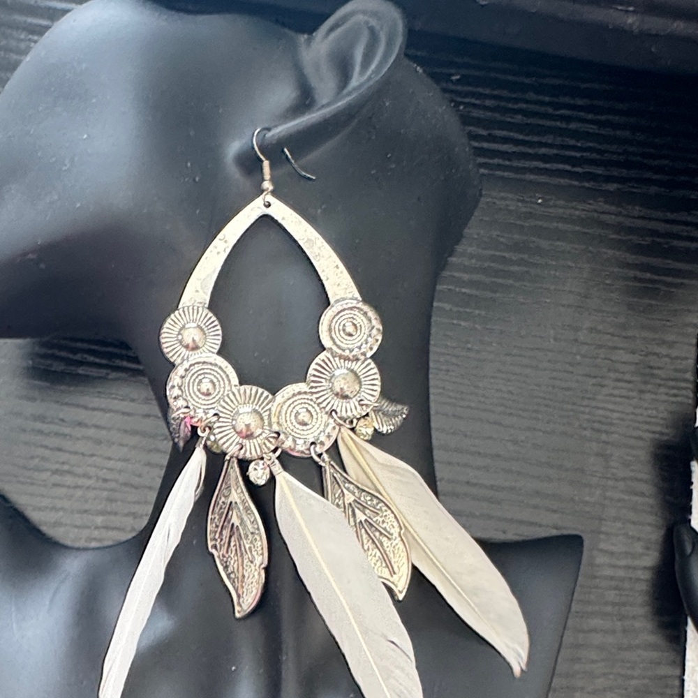 Silver Feather Dangle Earrings